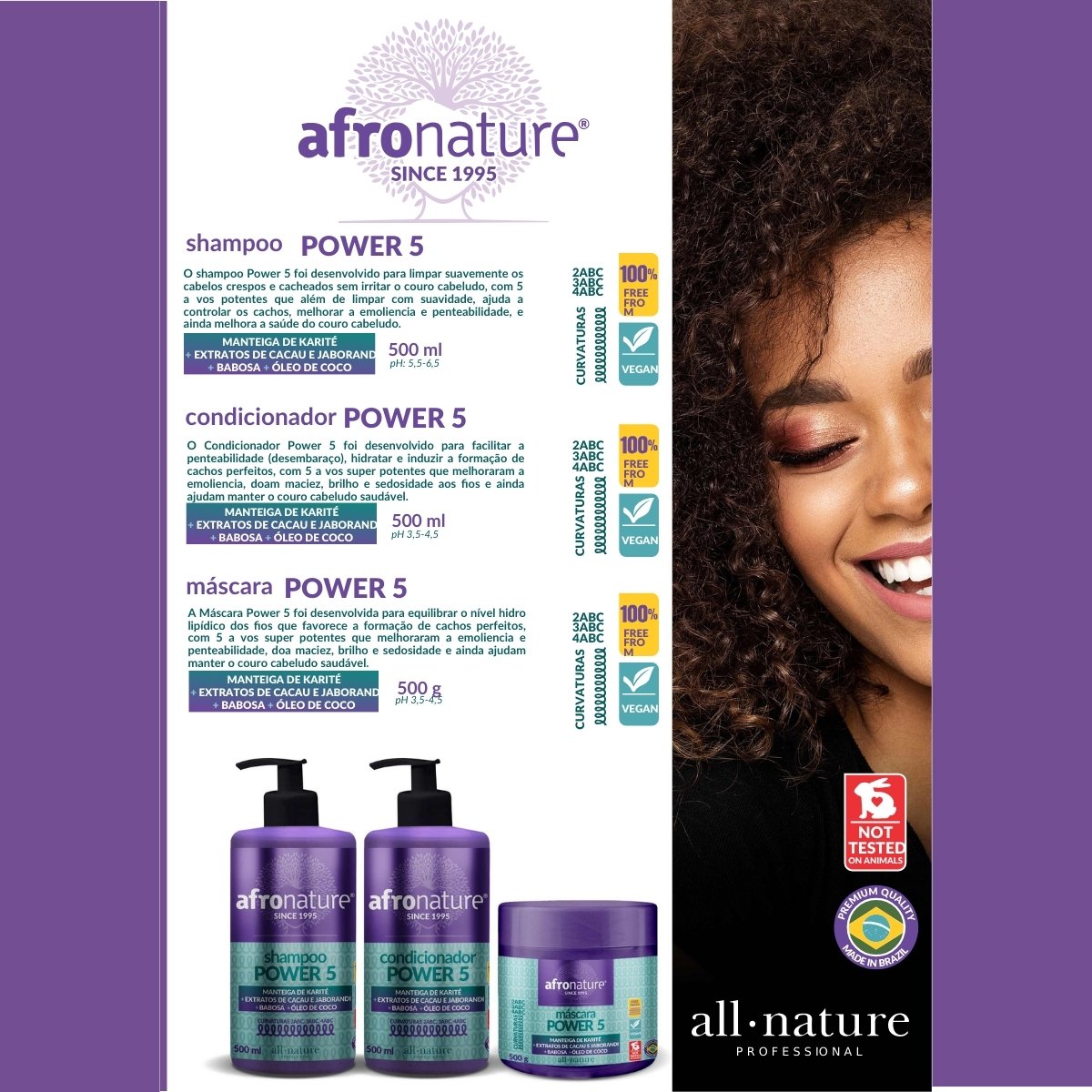 Máscara de Força Power 5 Afro Nature 500g - Complexo Vitamínico